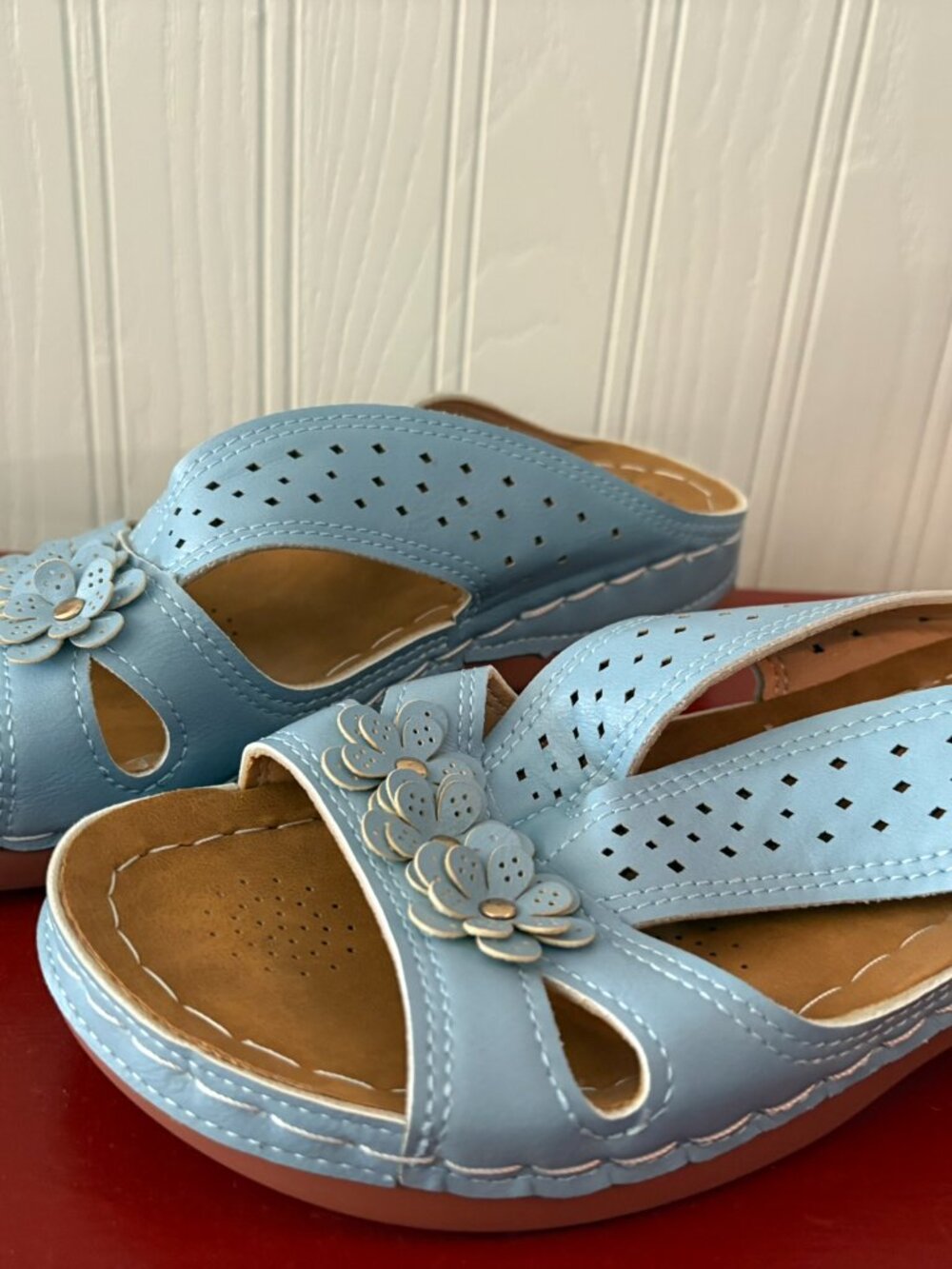 New Ecetana women's blue slip on sandals, European size 36